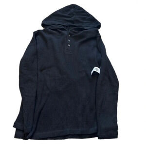 Old Navy Boys Large Black Waffle Knit Hooded Henley NWT